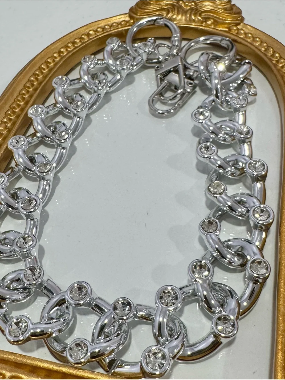 New Silver Crystal Diamond Drip Bag Chain 18 inches
